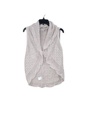 Papaya Womens Sleeveless Knit Open Front Cardigan Beige Small Acrylic Cable Knit